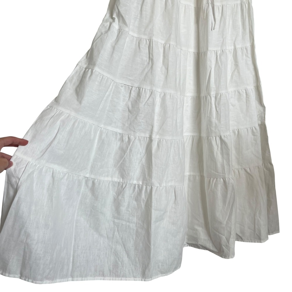NWT Peppermayo Mariella White Linen Cotton Maxi Tiered Skirt SZ 2 Coastal Beach - Picture 5 of 10